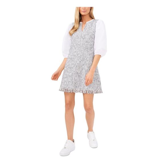 RILEY&RAE Womens White Zippered Pouf Sleeve Split Above The Knee Sheath Dress 14 - Picture 3 of 5